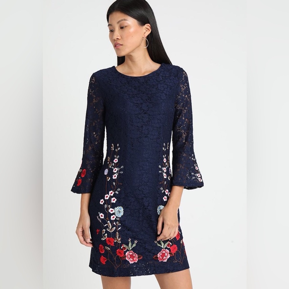 Desigual Vermond Navy Blue lace Dress with floral embroidery